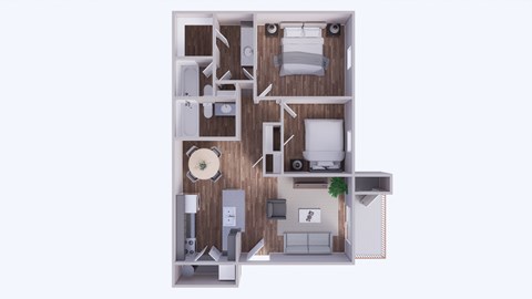 Floor plan for 2 beds, 2 baths, 867 sqft